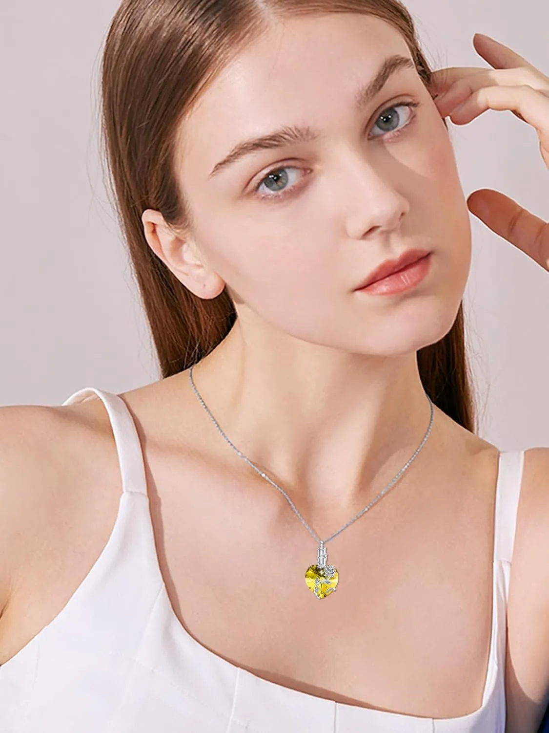 OCJ Heart Rose Flower Urn Necklace for Ashes Women Birthstone Cremation Necklaces Sterling Silver Memorial Cremation Jewelry Gifts