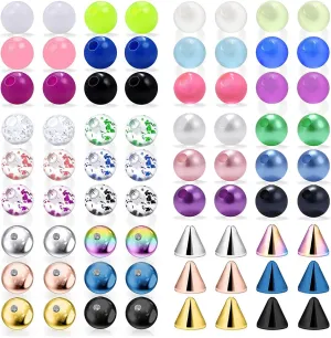 Ocptiy 16G 3mm Replacement Balls Set &14G 5mm Piercing Balls Stainless Steel Glow in the Drak Plastic Replacement Balls Parts Jewelry Piercing Pearl Barbell Parts for Women Men 3mm 5mm Balls 72Pcs
