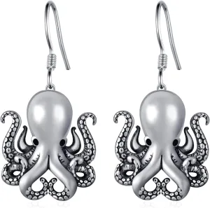 Octopus Earrings 925 Sterling Silver Vintage Octopus Dangle Earrings Sea Creature Octopus Jewelry Gifts for Ocean Lovers Women