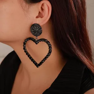 Octwine Fashion Heart Rhinestones Love Shiny Bar Earrings Long Chain Drop Dangle Earrings Full Rhinestone Crystal Cuban Jewelry for Women And Girls