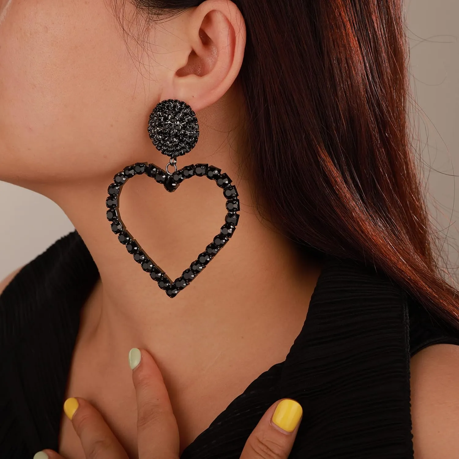 Octwine Fashion Heart Rhinestones Love Shiny Bar Earrings Long Chain Drop Dangle Earrings Full Rhinestone Crystal Cuban Jewelry for Women And Girls