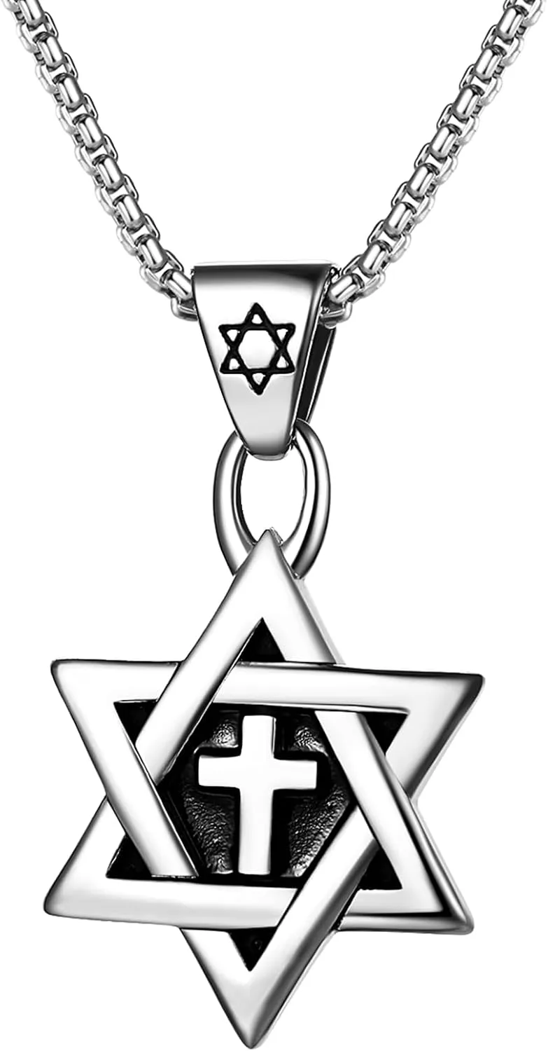 OIDEA Star of David Necklace for Men Women: Stainless Steel Hexagon Cross Pendant Necklaces Religious Jewish Jewelry Gift