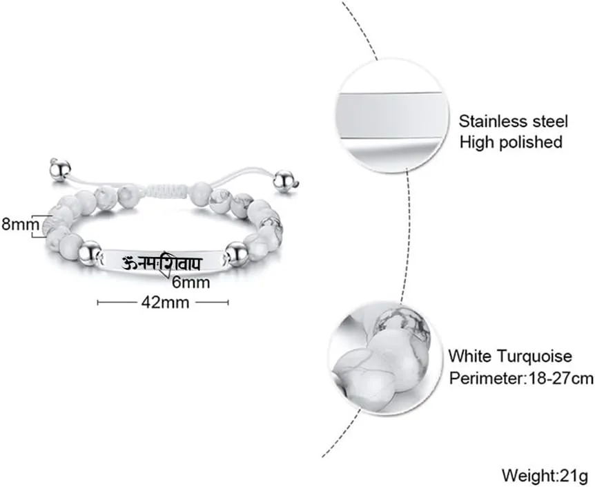 Om Namah Shivaya Bracelet for Men Women,Adjust Cord White Black Onxy Beads Balancing Bracelets OM Chakra Bracelets Spiritual Energy Jewelry Amulet Gift