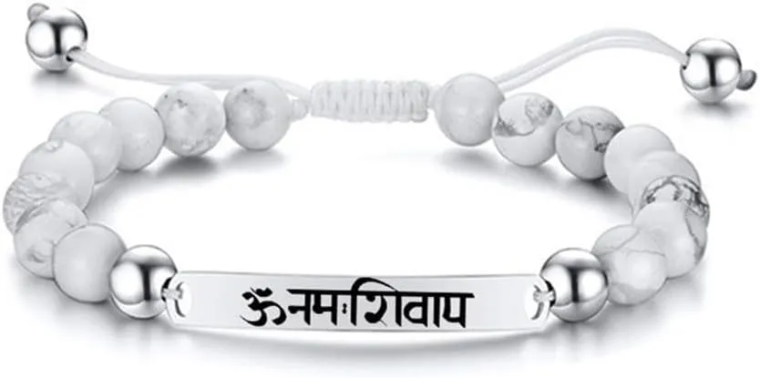 Om Namah Shivaya Bracelet for Men Women,Adjust Cord White Black Onxy Beads Balancing Bracelets OM Chakra Bracelets Spiritual Energy Jewelry Amulet Gift