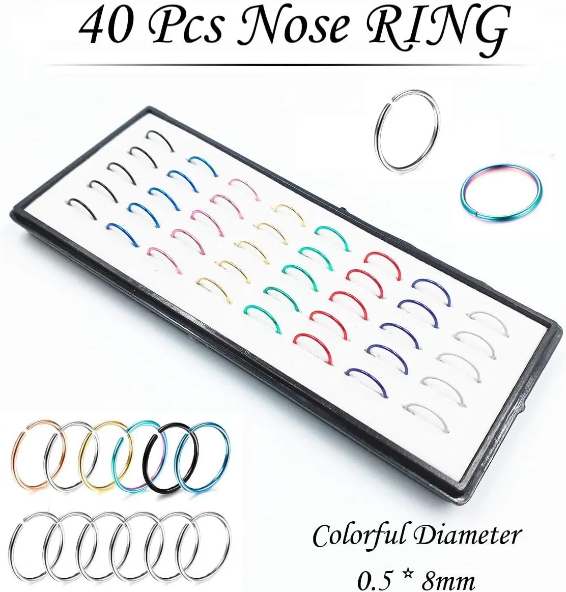 OMAIGAR 3 Boxes 120 Pcs Nose Rings Studs 40 Pcs Nose Rings Hoops, Stainless Steel Nose Piercings Body Jewelry, Ideal Gift with Cute Package