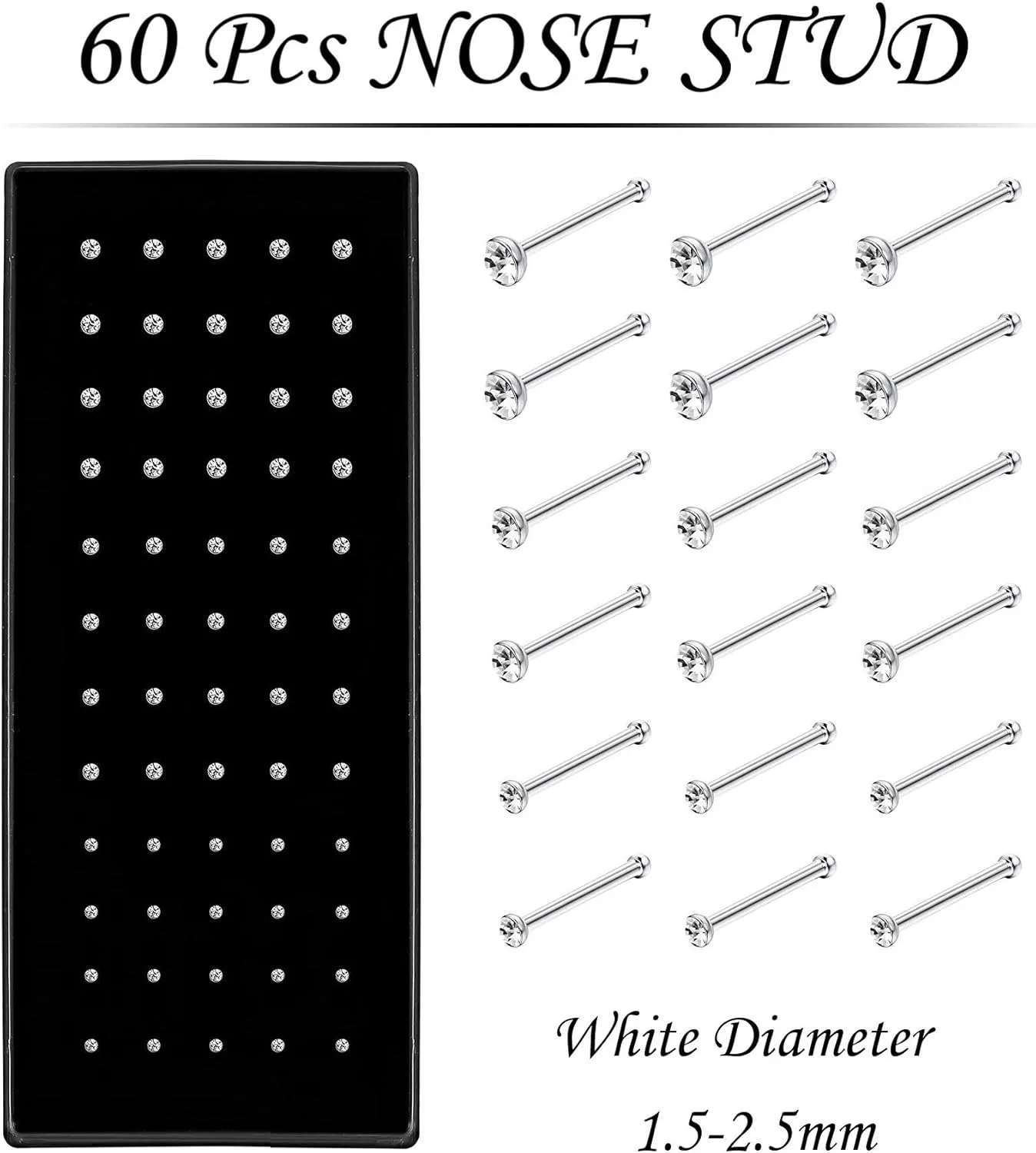 OMAIGAR 3 Boxes 120 Pcs Nose Rings Studs 40 Pcs Nose Rings Hoops, Stainless Steel Nose Piercings Body Jewelry, Ideal Gift with Cute Package