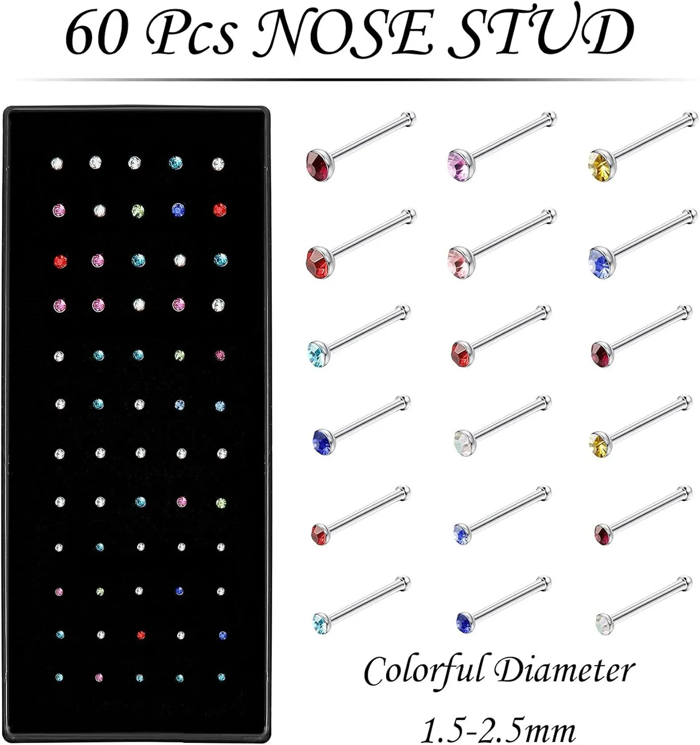 OMAIGAR 3 Boxes 120 Pcs Nose Rings Studs 40 Pcs Nose Rings Hoops, Stainless Steel Nose Piercings Body Jewelry, Ideal Gift with Cute Package