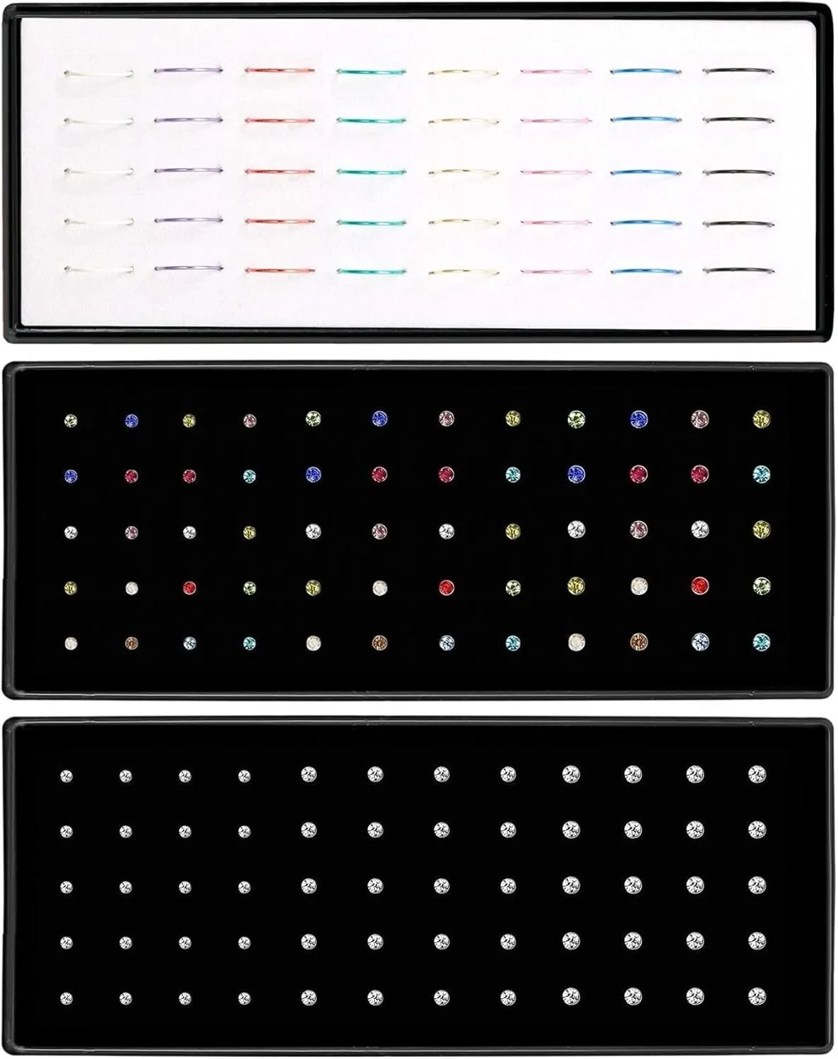OMAIGAR 3 Boxes 120 Pcs Nose Rings Studs 40 Pcs Nose Rings Hoops, Stainless Steel Nose Piercings Body Jewelry, Ideal Gift with Cute Package