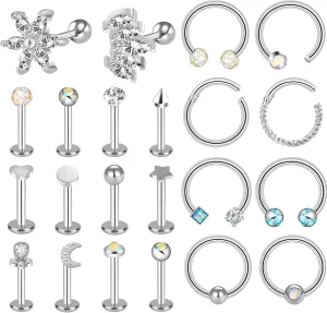 ONESING 12-25 Pcs 16G Tragus Earrings for Women Men Cartilage Earrings Labret Stud Tragus Piercing Jewelry