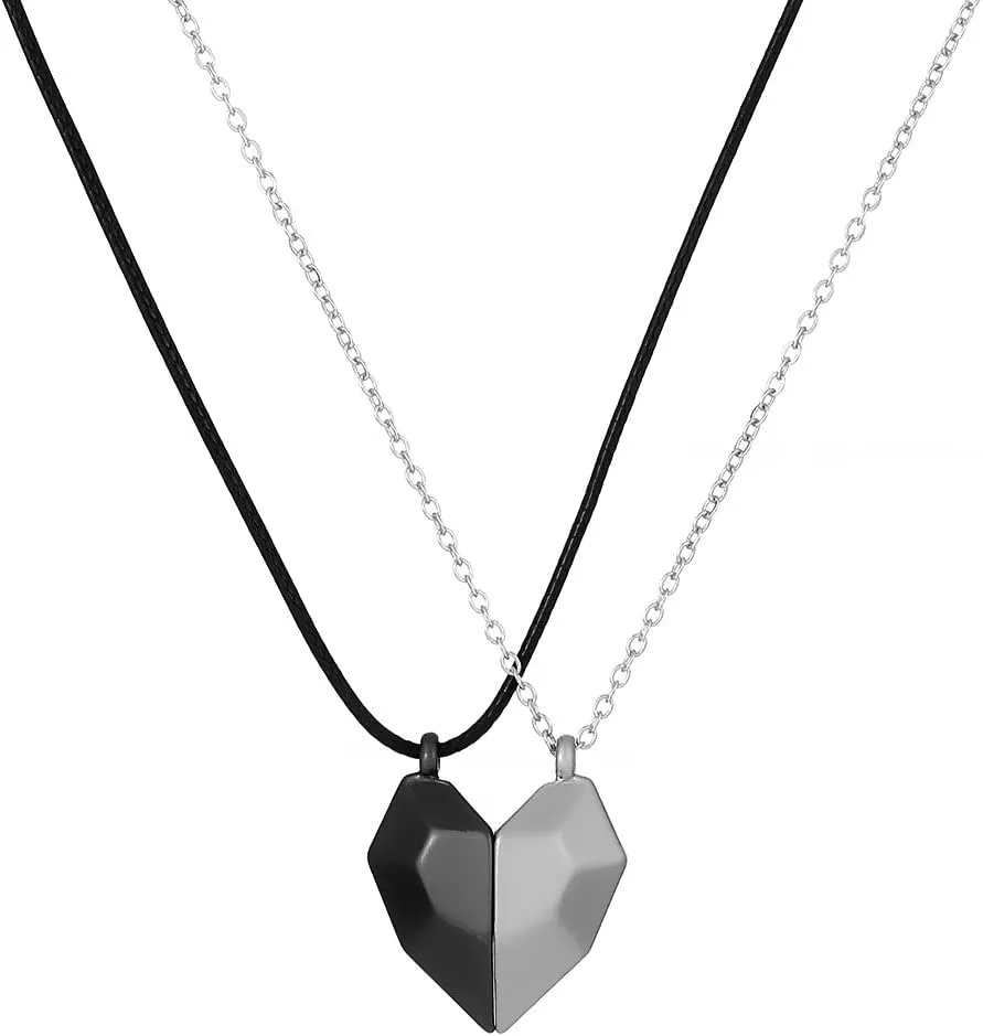 ONLYJUMP Two Souls One Heart Pendant Necklaces for Couple Creative Magnet Couples Necklace Fashion Simple Heart Wishing Stone Couple Necklace Valentine Christmas Party Fashion Jewelry Gifts