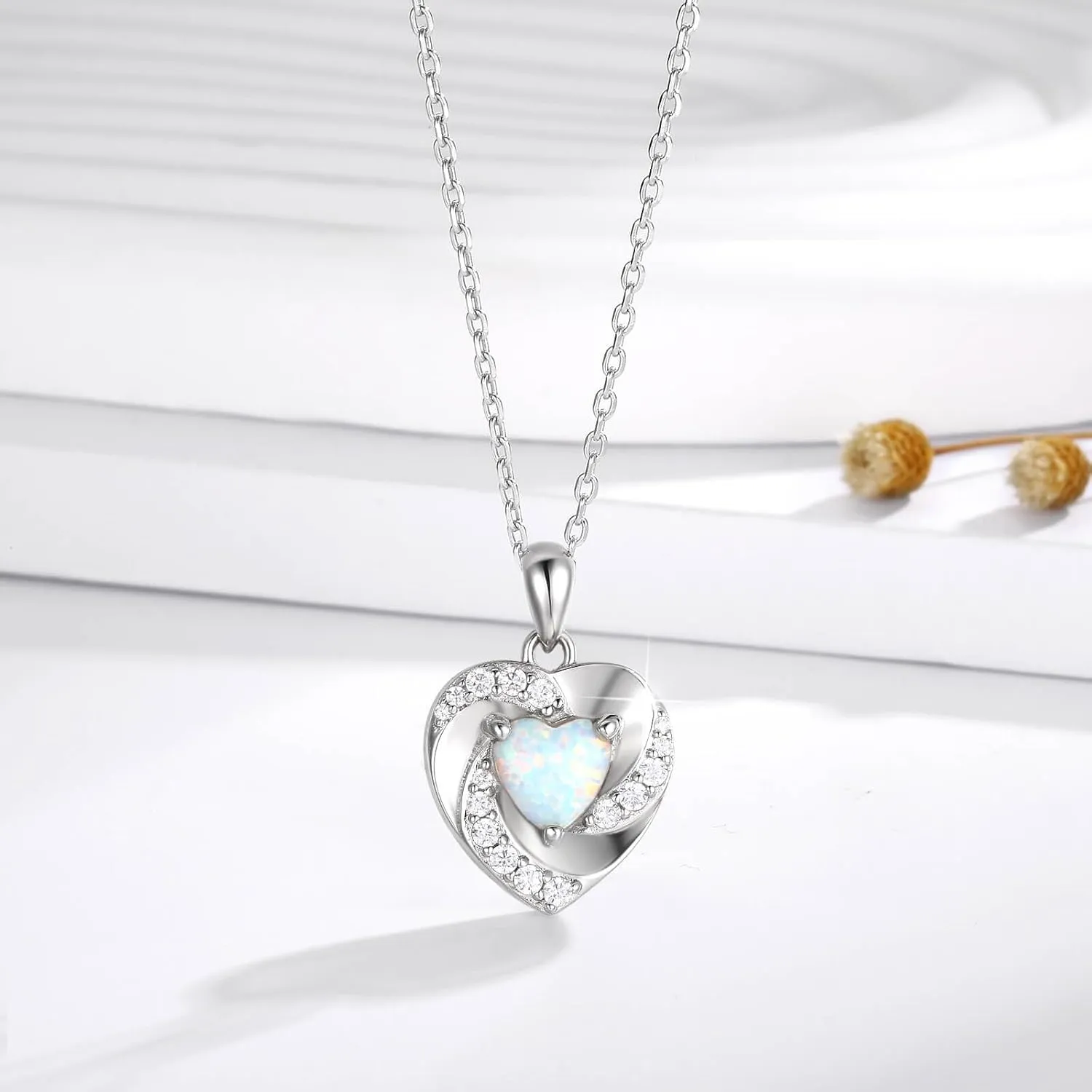 Opal Heart Urn Necklaces to Hold Ashes of Loved Ones 925 Sterling Silver Cremation Jewelry for Women
