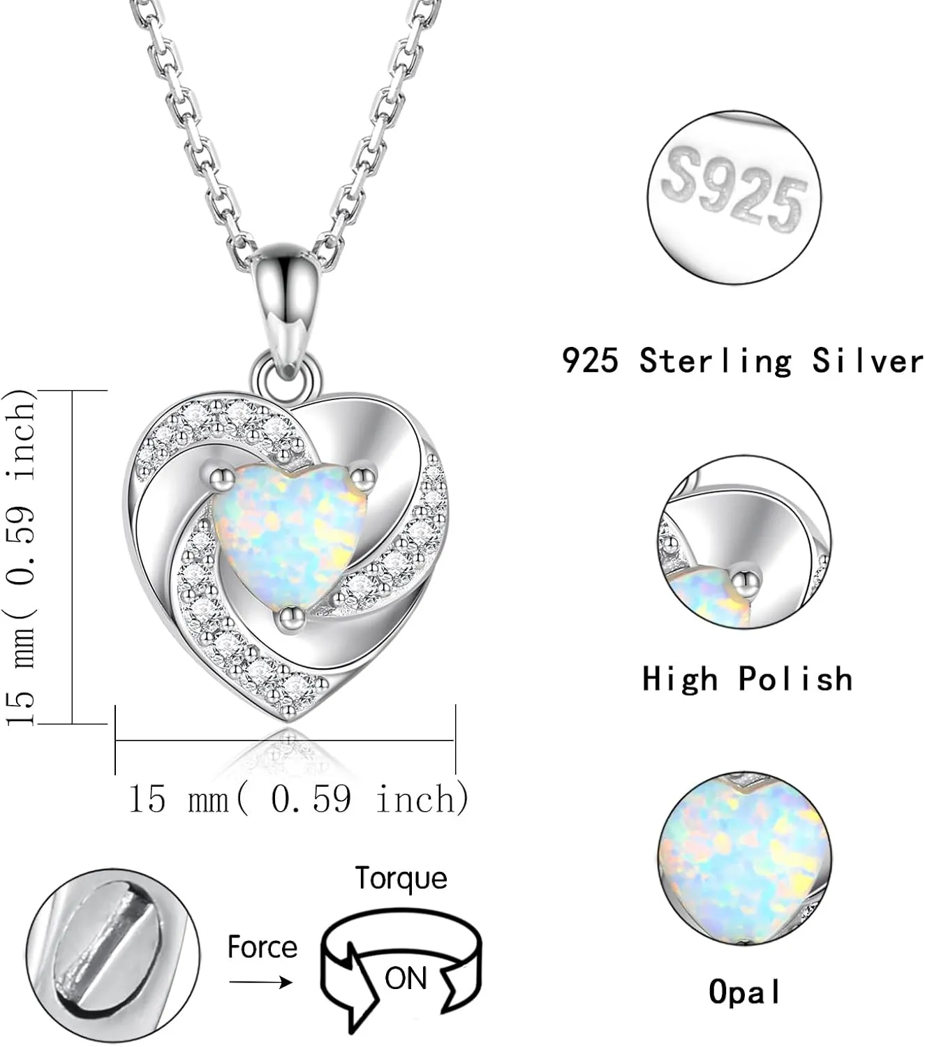 Opal Heart Urn Necklaces to Hold Ashes of Loved Ones 925 Sterling Silver Cremation Jewelry for Women