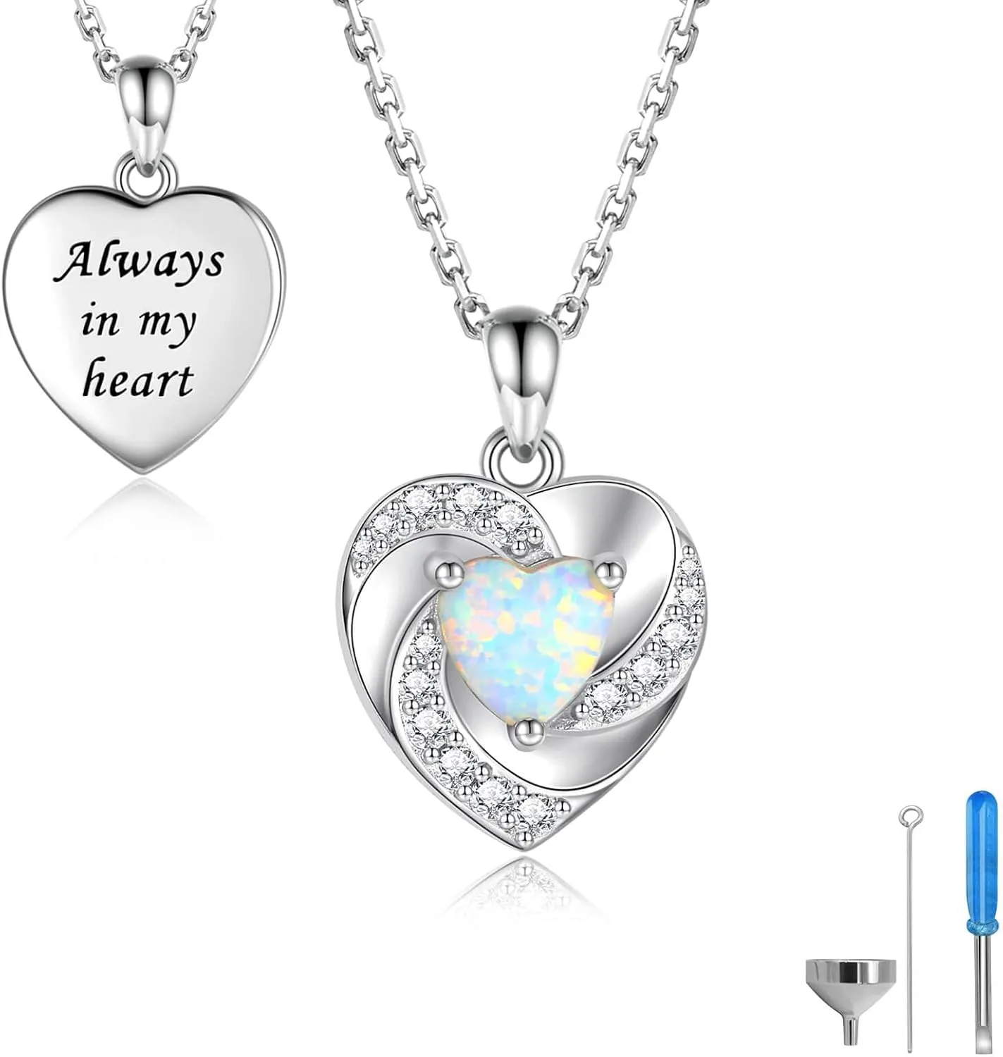Opal Heart Urn Necklaces to Hold Ashes of Loved Ones 925 Sterling Silver Cremation Jewelry for Women