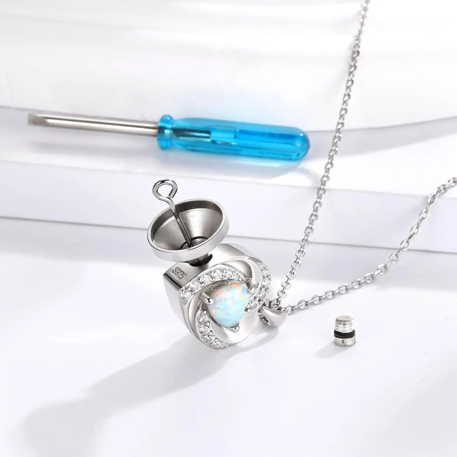 Opal Heart Urn Necklaces to Hold Ashes of Loved Ones 925 Sterling Silver Cremation Jewelry for Women