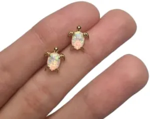 Opal Sea Turtle Stud Earrings  Dainty Sea Turtle Beach Earrings  Sterling Silver Friendship Jewelry  Trendy Best Friend Gift