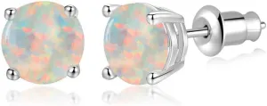 Opal Stud Earrings for Women Girls 14K White Gold Plated Hypoallergenic Opal Jewelry for Sensitive Ears 6mm