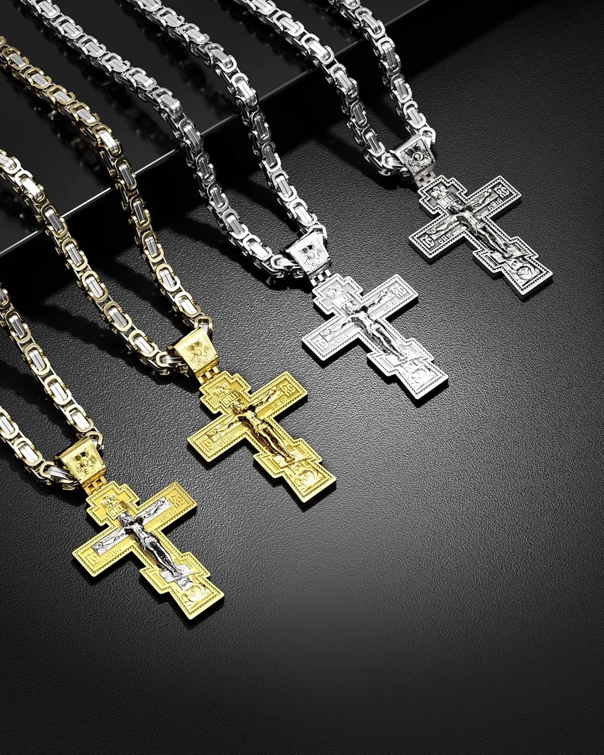 Orthodox Cross Necklace for Men and Women, Antique Silver/Silver/Gold/Gold Silver Tone, Christian Jewelry, Only Pendant/Round Box/Byzantine Chain Match