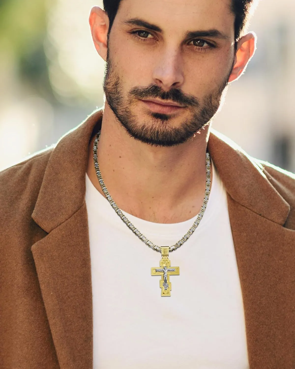 Orthodox Cross Necklace for Men and Women, Antique Silver/Silver/Gold/Gold Silver Tone, Christian Jewelry, Only Pendant/Round Box/Byzantine Chain Match