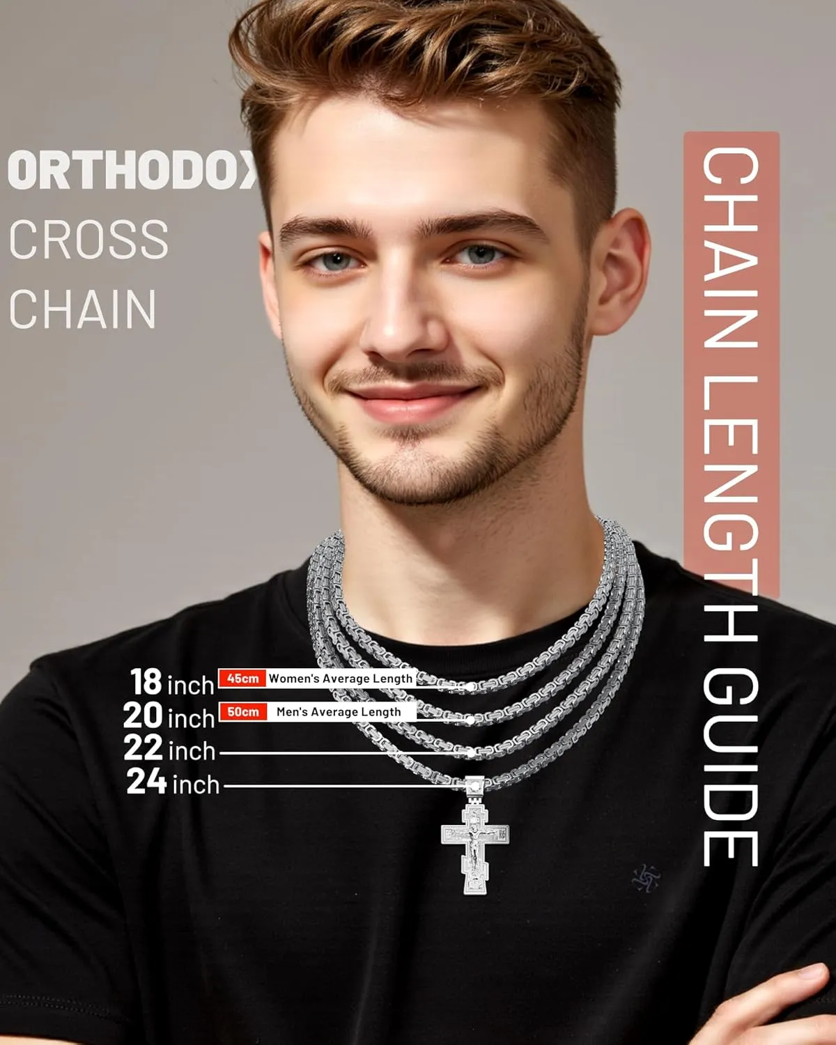 Orthodox Cross Necklace for Men and Women, Antique Silver/Silver/Gold/Gold Silver Tone, Christian Jewelry, Only Pendant/Round Box/Byzantine Chain Match