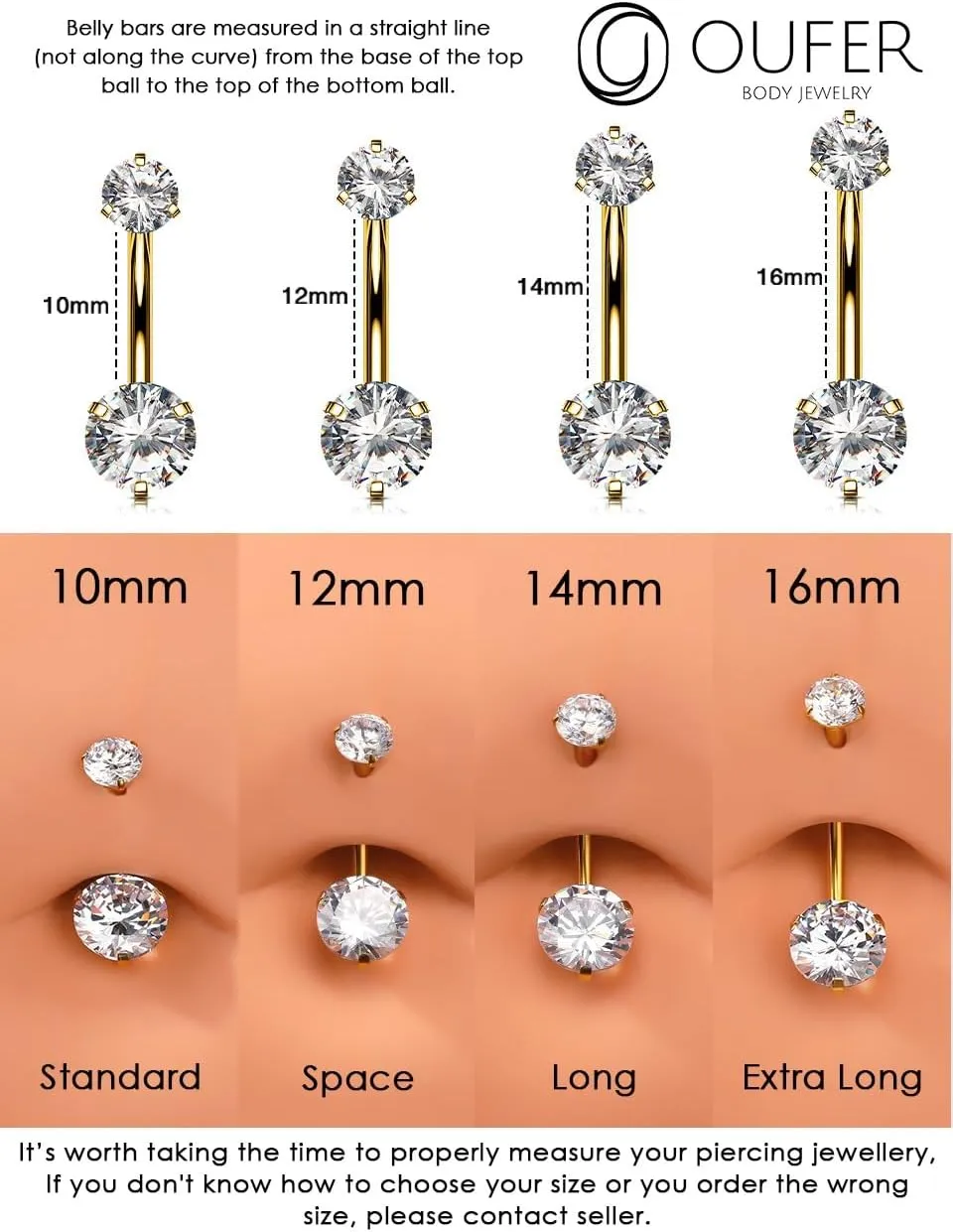 OUFER Belly Button Rings, G23 Solid Titanium Belly Rings, Clear CZ Navel Piercing Jewelry, Internally Threaded Belly Piercing Jewelry for Women