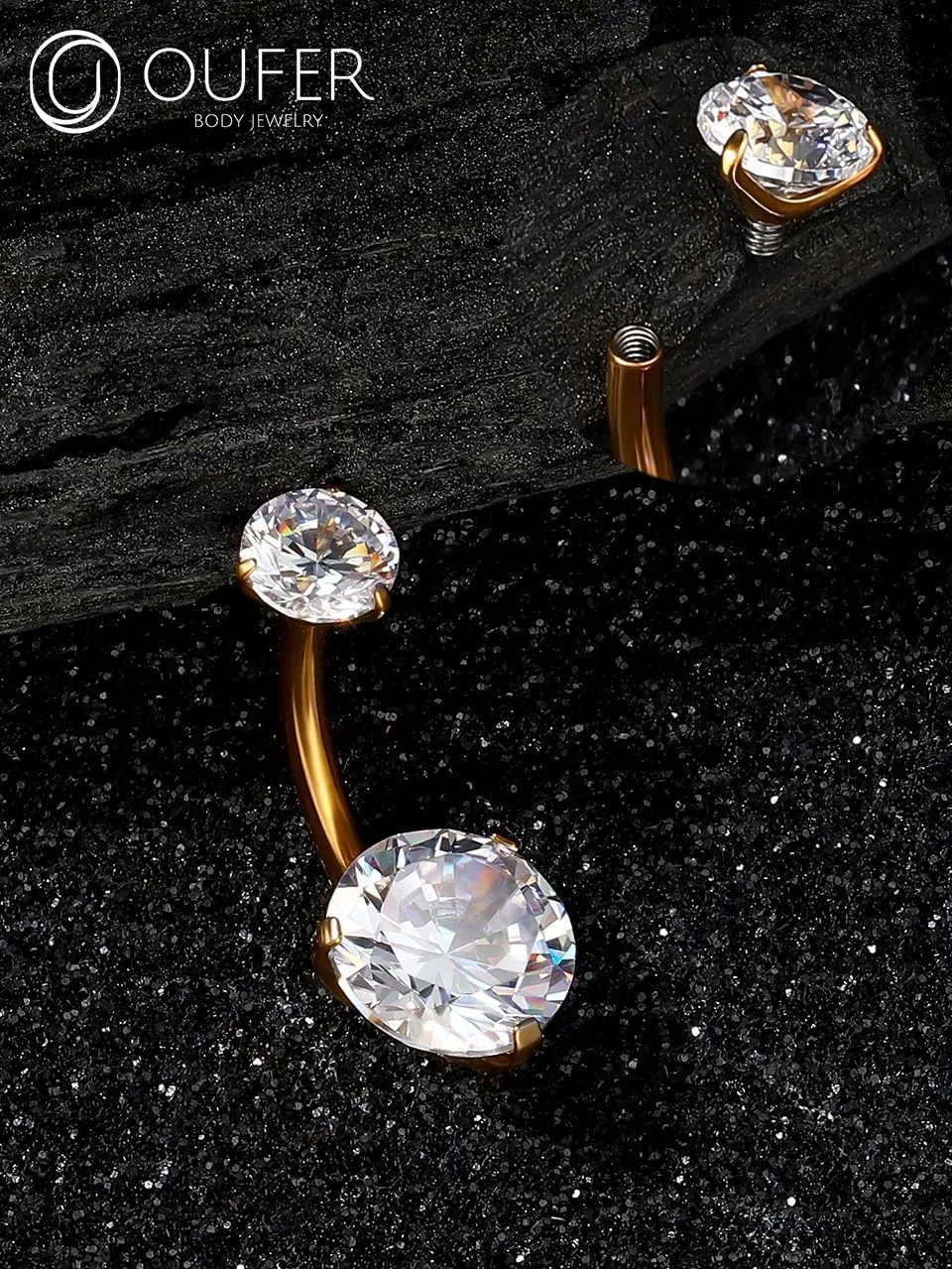 OUFER Belly Button Rings, G23 Solid Titanium Belly Rings, Clear CZ Navel Piercing Jewelry, Internally Threaded Belly Piercing Jewelry for Women