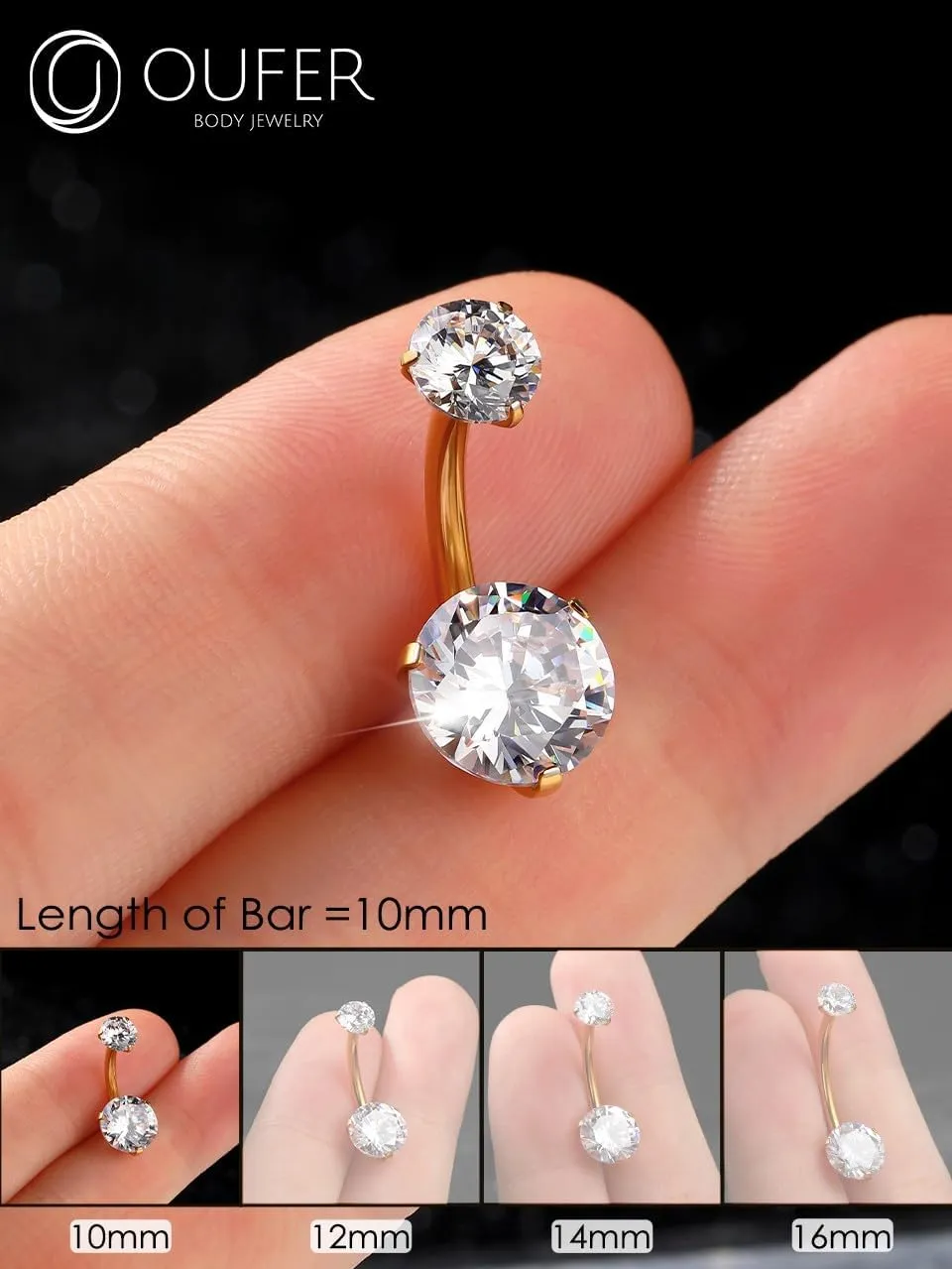 OUFER Belly Button Rings, G23 Solid Titanium Belly Rings, Clear CZ Navel Piercing Jewelry, Internally Threaded Belly Piercing Jewelry for Women