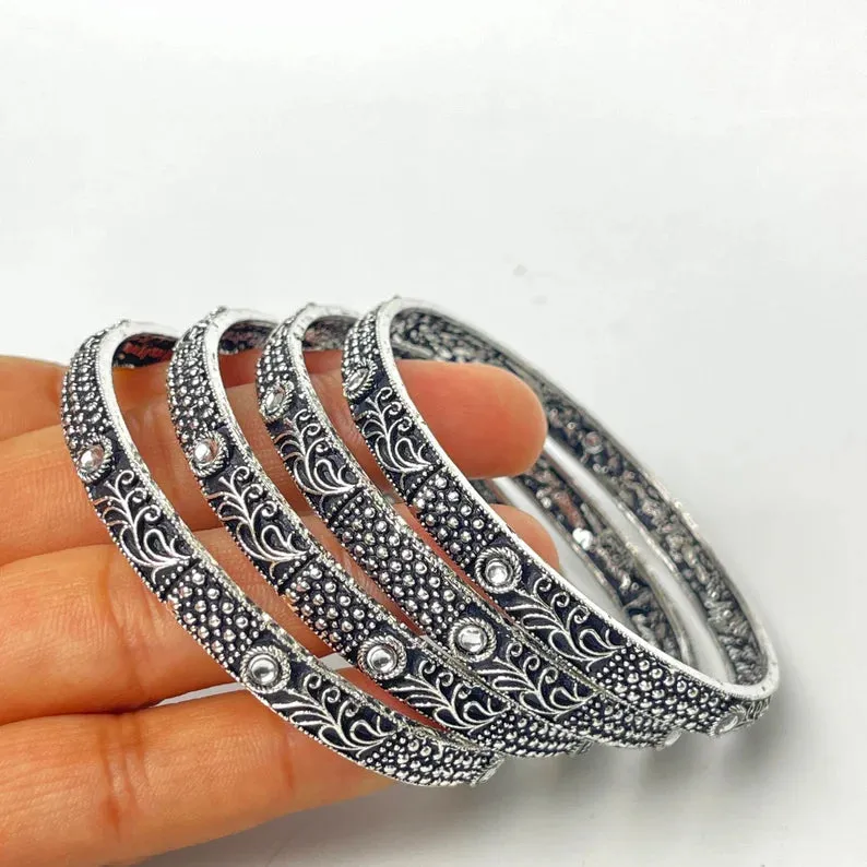 Oxidized Black Metal Pakistani Silver Bangles