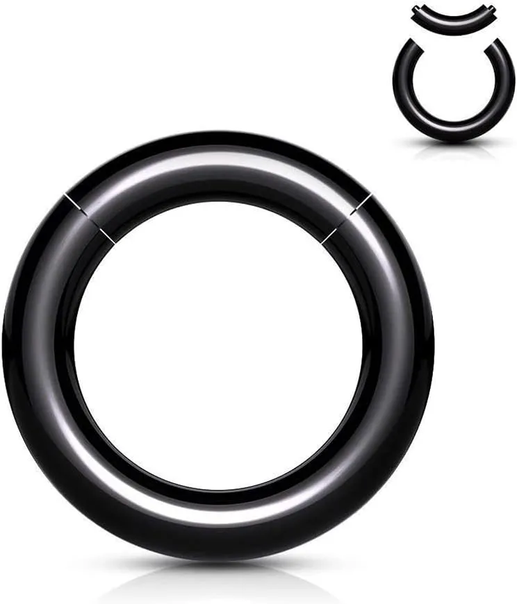Pair Black Acrylic Segment Rings Captive Bead Body Jewelry