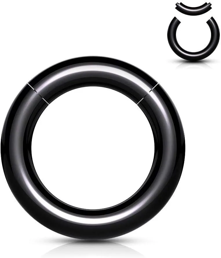 Pair Black Acrylic Segment Rings Captive Bead Body Jewelry