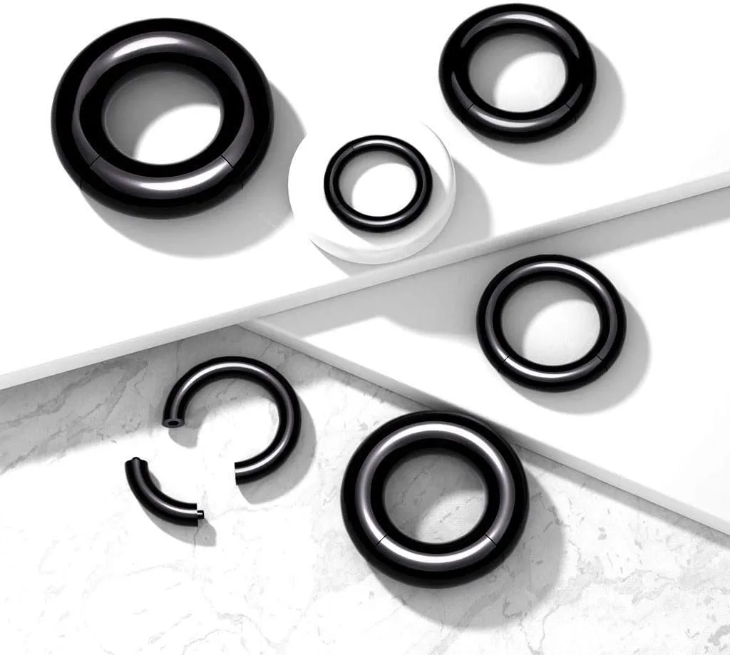 Pair Black Acrylic Segment Rings Captive Bead Body Jewelry
