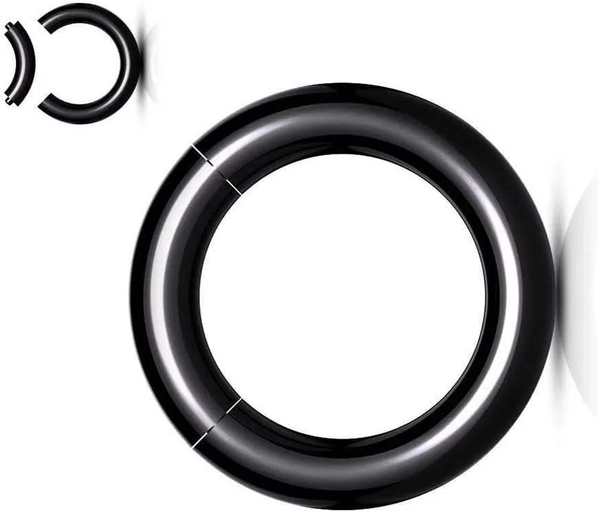 Pair Black Acrylic Segment Rings Captive Bead Body Jewelry