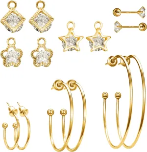 Pasuot Gold Silver Hoop Earrings for Women 14K Gold Plated Hypoallergenic Hoop Earrings Set Hypoallergenic Earring Lightweight Dangle Heart Star Cubic Zirconia
