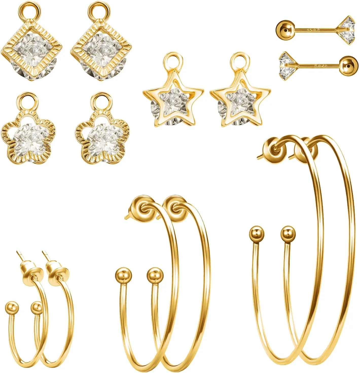 Pasuot Gold Silver Hoop Earrings for Women 14K Gold Plated Hypoallergenic Hoop Earrings Set Hypoallergenic Earring Lightweight Dangle Heart Star Cubic Zirconia