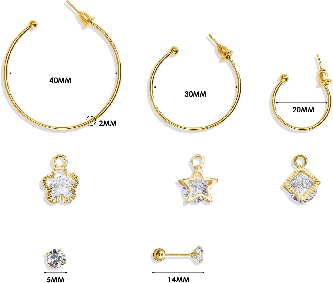 Pasuot Gold Silver Hoop Earrings for Women 14K Gold Plated Hypoallergenic Hoop Earrings Set Hypoallergenic Earring Lightweight Dangle Heart Star Cubic Zirconia