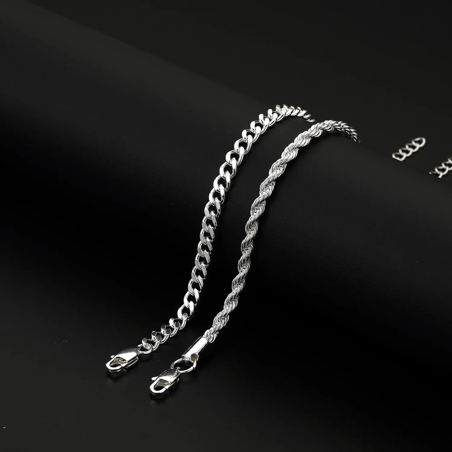 P.BLAKE 2 Pcs Stack Bracelets for Men Women, 925 Sterling Silver 14K Gold Bangle Cuff Link Cuban/Rope/Snake Chain Bracelet Set Jewelry Gifts