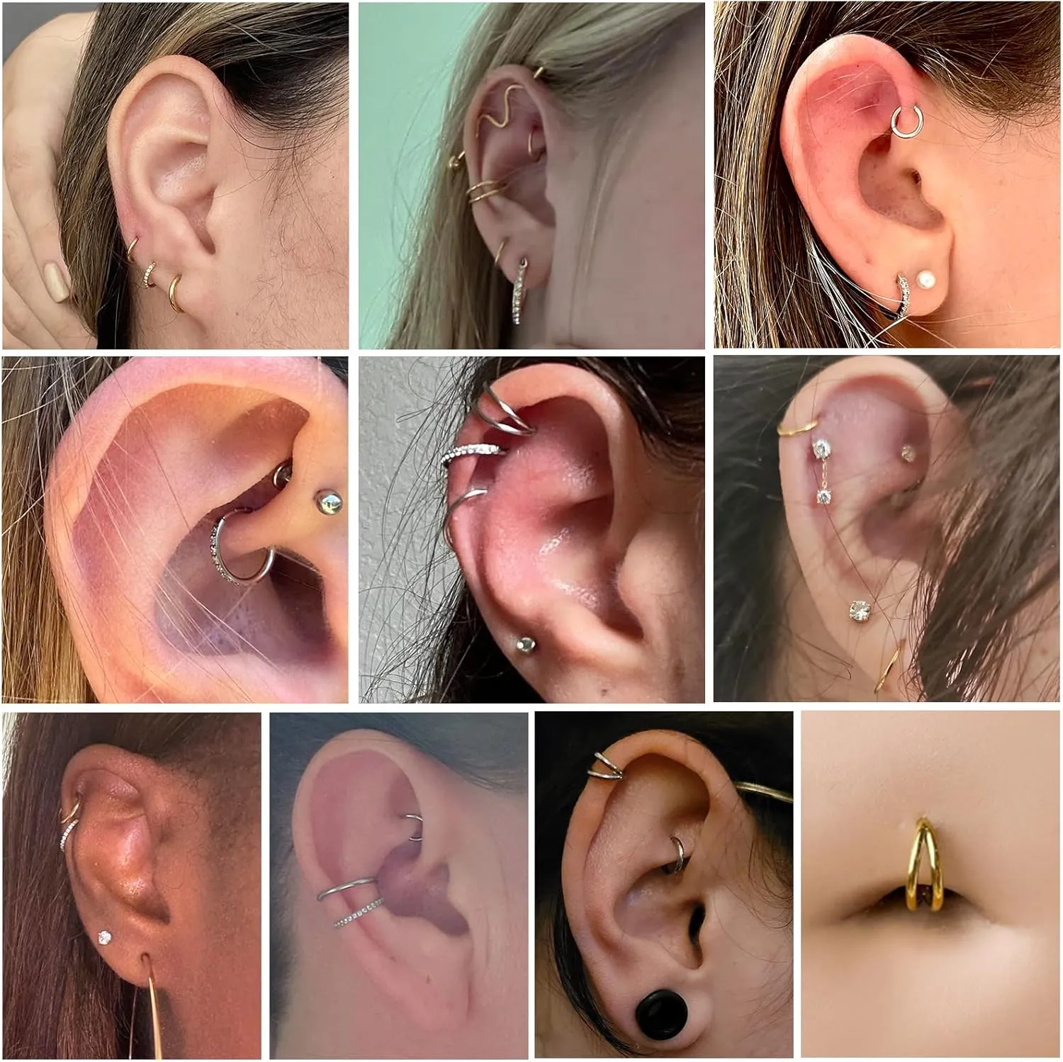 PEAKLINK G23 Titanium Double Nose Hoo Ring Septum Jewelry 20G/18G/16G Helix Daith Rook Tragus Cartilage Conch Hoop Earring Hinged Segment Piercing Jewelry for Women Men 6mm to 12mm