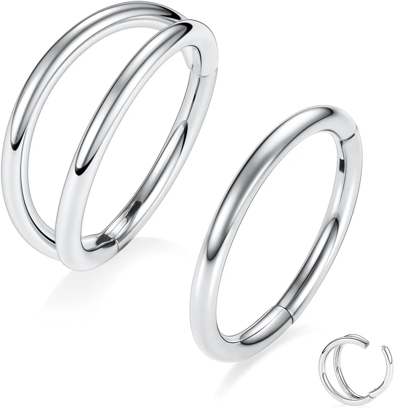 PEAKLINK G23 Titanium Double Nose Hoo Ring Septum Jewelry 20G/18G/16G Helix Daith Rook Tragus Cartilage Conch Hoop Earring Hinged Segment Piercing Jewelry for Women Men 6mm to 12mm