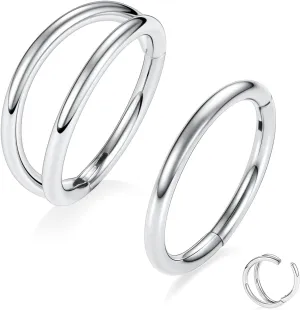 PEAKLINK G23 Titanium Double Nose Hoo Ring Septum Jewelry 20G/18G/16G Helix Daith Rook Tragus Cartilage Conch Hoop Earring Hinged Segment Piercing Jewelry for Women Men 6mm to 12mm