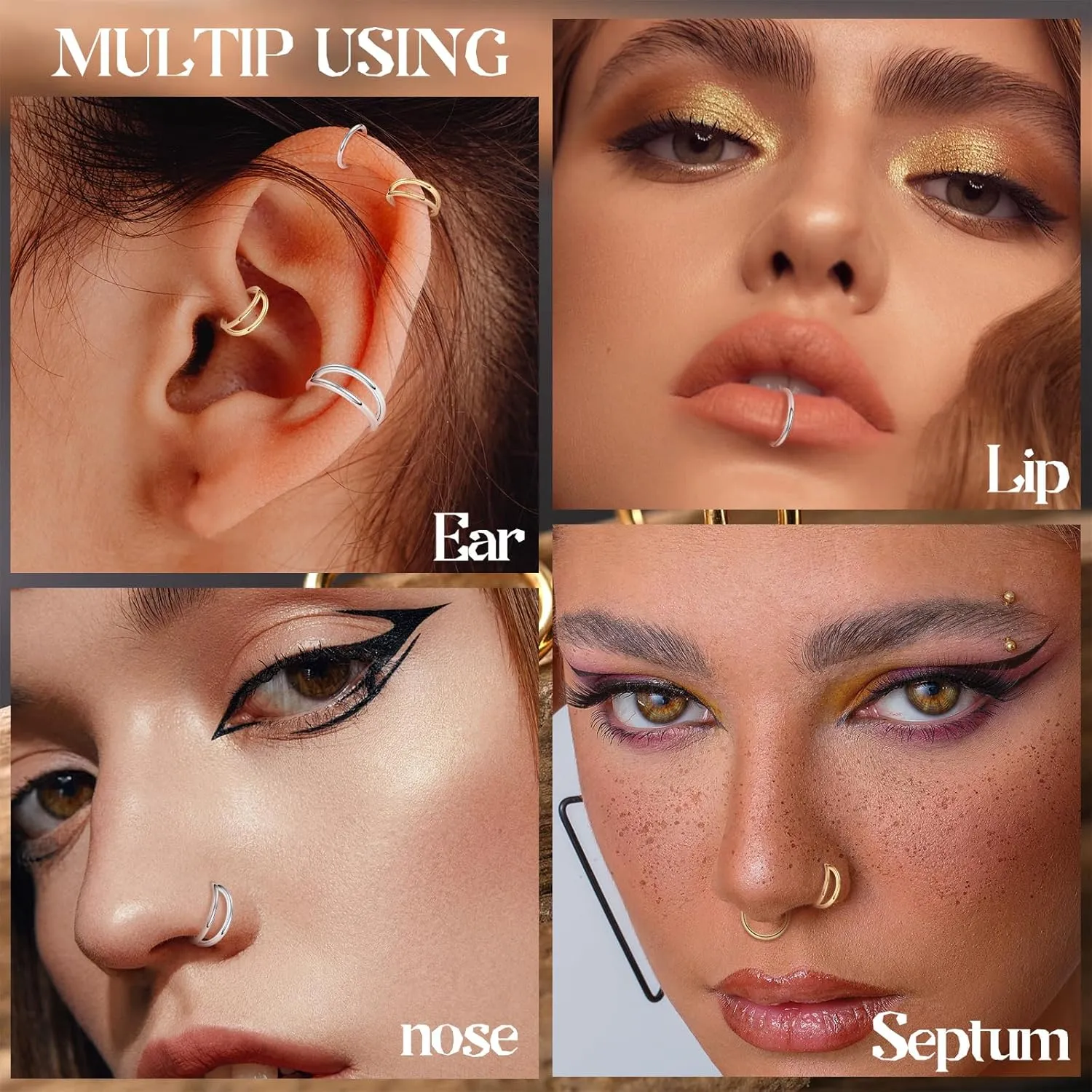 PEAKLINK G23 Titanium Double Nose Hoo Ring Septum Jewelry 20G/18G/16G Helix Daith Rook Tragus Cartilage Conch Hoop Earring Hinged Segment Piercing Jewelry for Women Men 6mm to 12mm