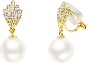Pearl Clip On Earrings for Women, 12mm Simulated White Pearl Earrings with Cubic Zirconia, Wedding Bridal Non Pierced Earrings Trendy Jewelry