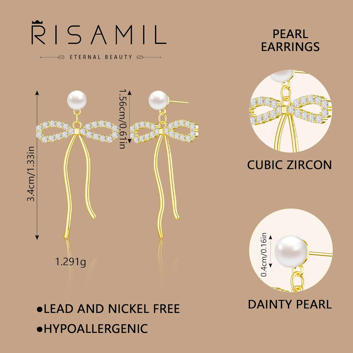 Pearl Earrings - 14K Gold Hoop Dangle Earrings for Women With Zircon Bow, Teardrop, and Leaf | Trendy Jewelry