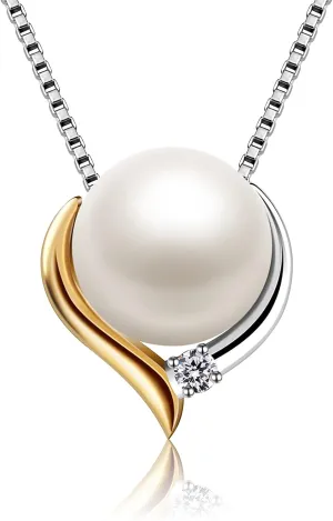 Pearl Necklace for Women,Heart Pendant necklaces Sterling Silver 925,Cubic Zirconia 18'' Jewelry for Women,Wife,Mom, Her