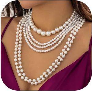 Pearl Necklaces for Women Chunky Pearl Necklace Big Pearl Necklace Statement Necklace Trendy Wedding Party Prom Jewelry for Birde Bridesmaid Accessories