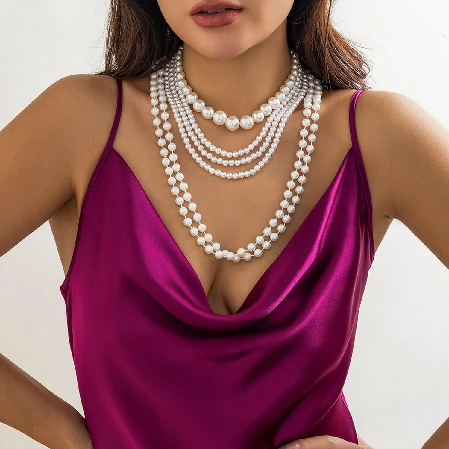 Pearl Necklaces for Women Chunky Pearl Necklace Big Pearl Necklace Statement Necklace Trendy Wedding Party Prom Jewelry for Birde Bridesmaid Accessories