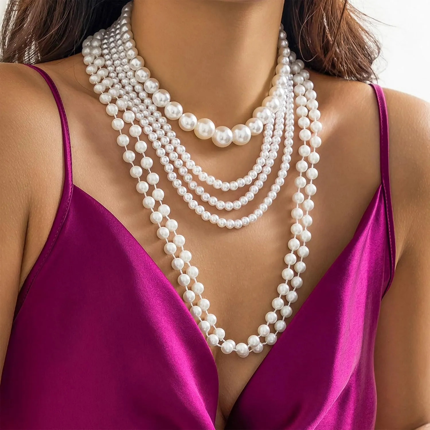 Pearl Necklaces for Women Chunky Pearl Necklace Big Pearl Necklace Statement Necklace Trendy Wedding Party Prom Jewelry for Birde Bridesmaid Accessories