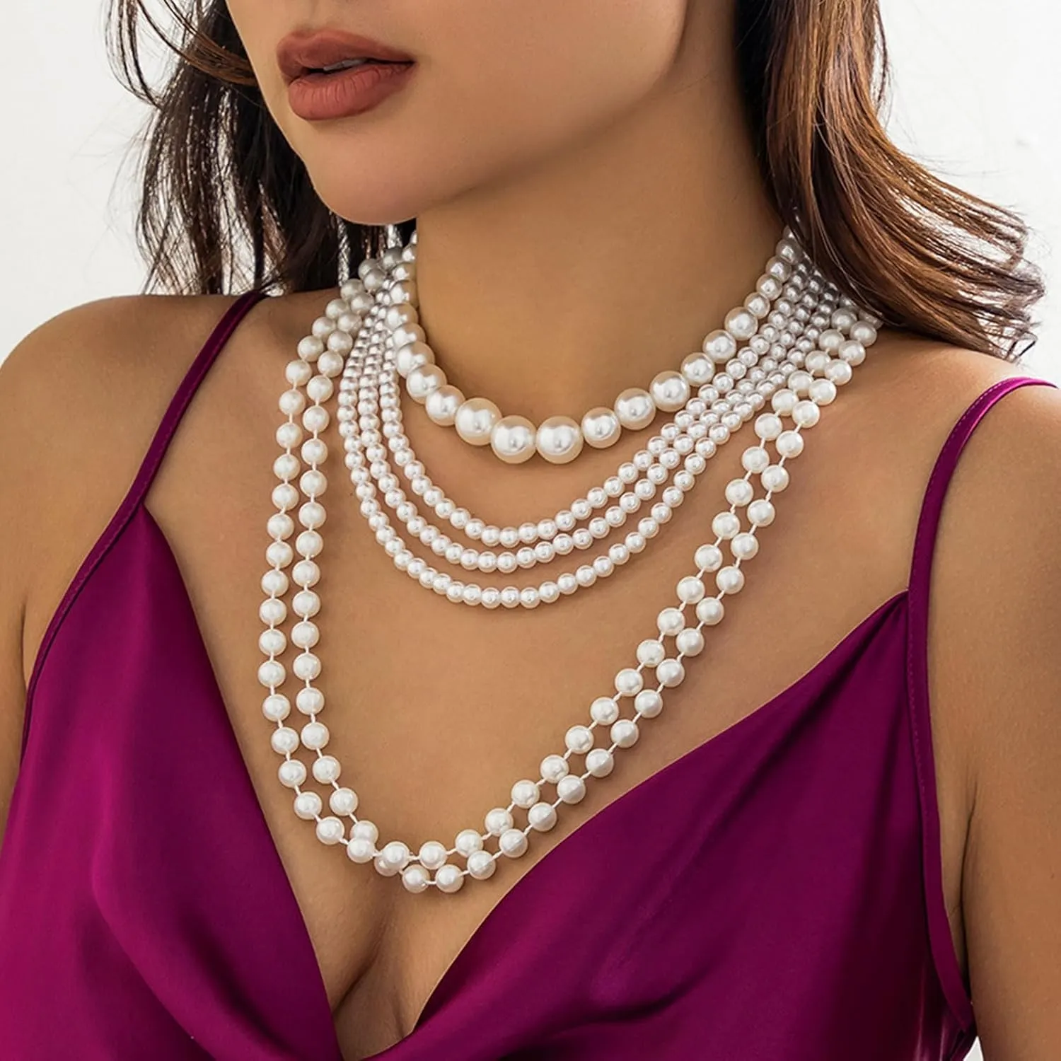 Pearl Necklaces for Women Chunky Pearl Necklace Big Pearl Necklace Statement Necklace Trendy Wedding Party Prom Jewelry for Birde Bridesmaid Accessories