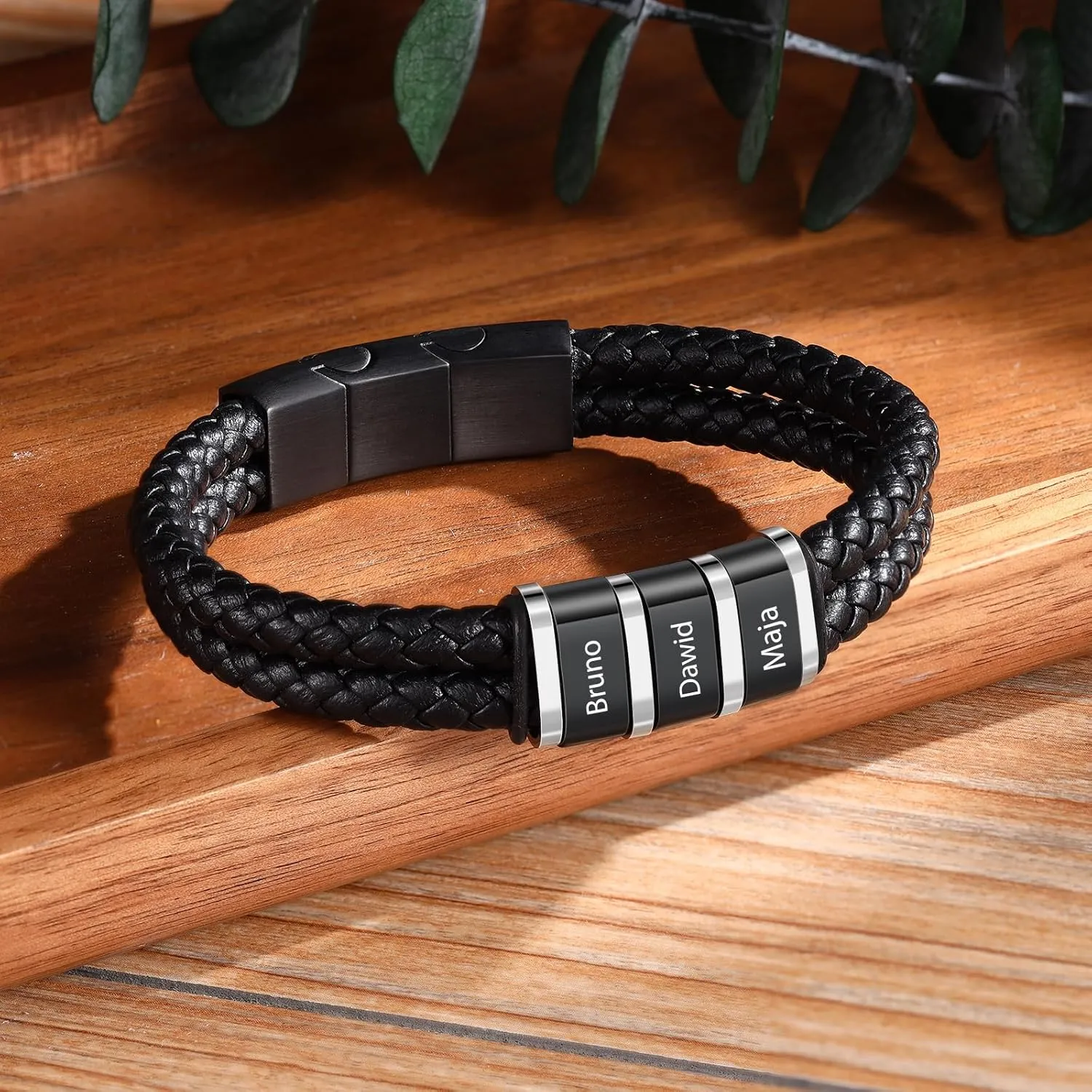 Personalized Bracelets for Men Custom Men's Name Bracelets Braid Leather Bracelet with 1-5 Names Engraved Personalized Gift for Men Dad Fathers Day Valentines