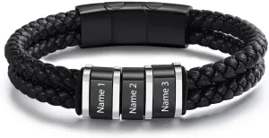 Personalized Bracelets for Men Custom Men's Name Bracelets Braid Leather Bracelet with 1-5 Names Engraved Personalized Gift for Men Dad Fathers Day Valentines