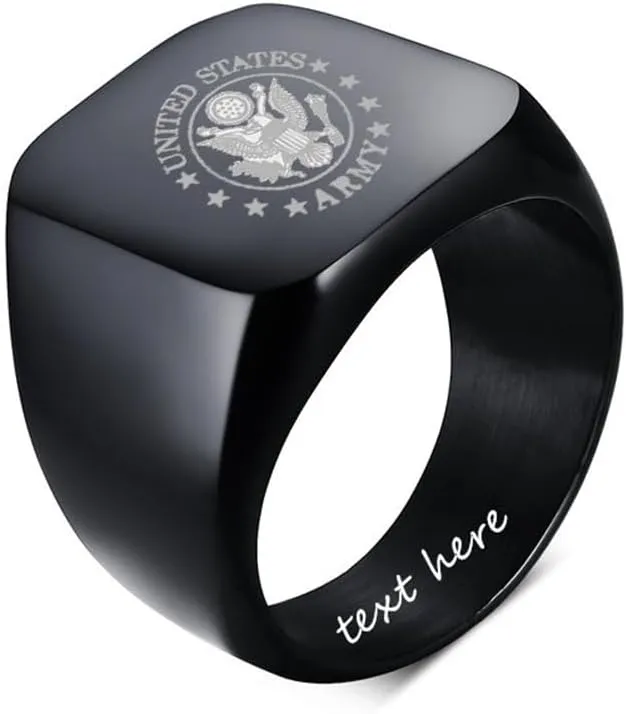 Personalized Lineman US Marine Air Force Army Navy Signet Ring for Men,Custom Name Military Rings Stainless Steel Engraved Name Ring Recruit Veteran Soliders Police Hero Jewelry Gifts