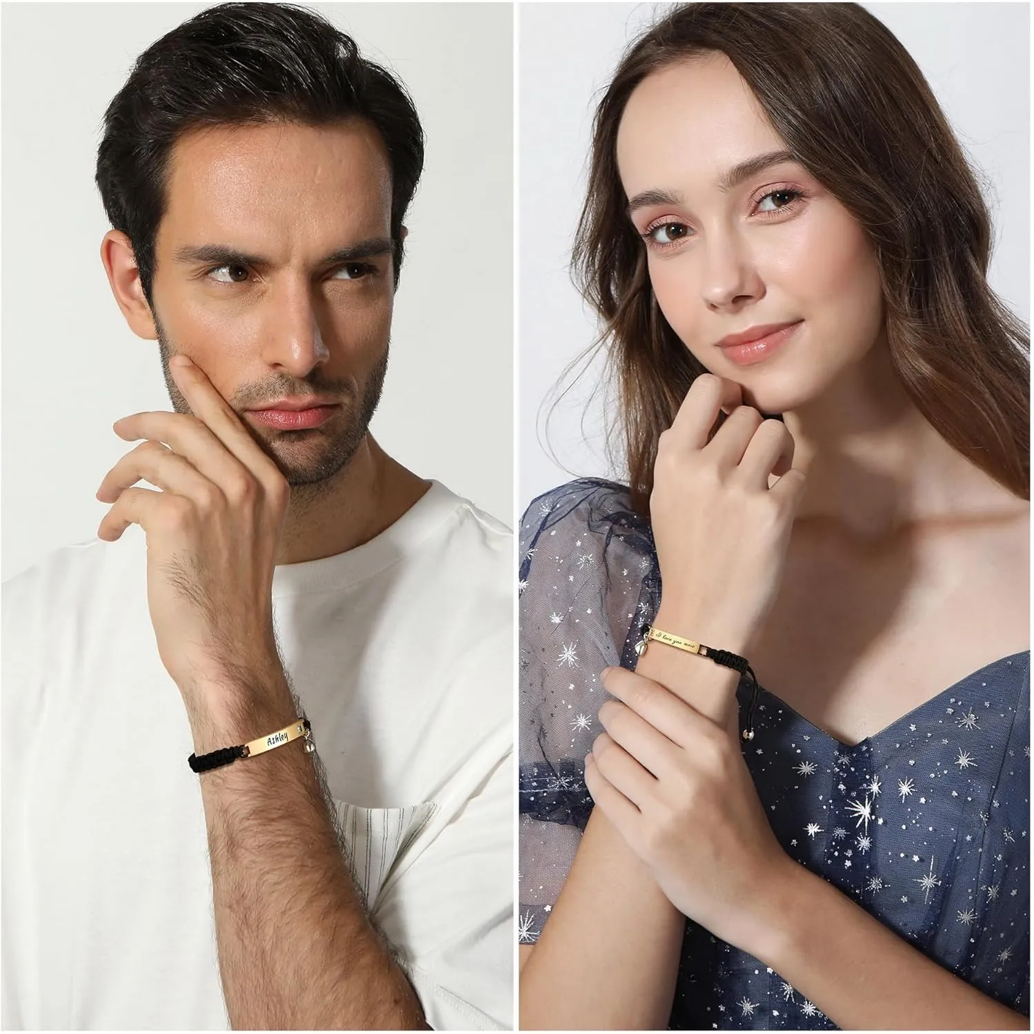 Personalized Matching Bracelets for Couples Adjustable Matching Couples Bracelets Set with Connectable Heart Custom Engraving Relationship Name Bracelet Jewelry Gifts for Men Women Couples